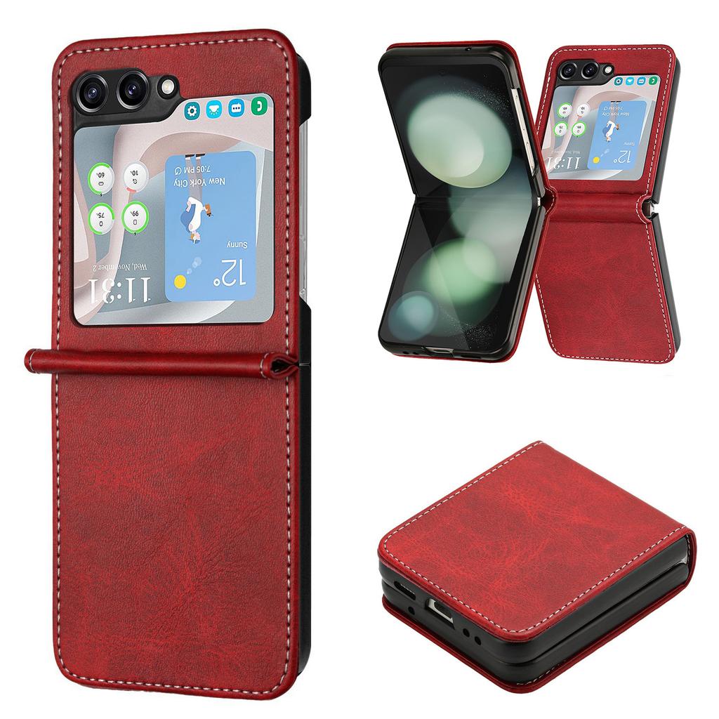 For Samsung Galaxy Z Flip5 5G Case Calf Texture PU Leather Shockproof Phone Cover
