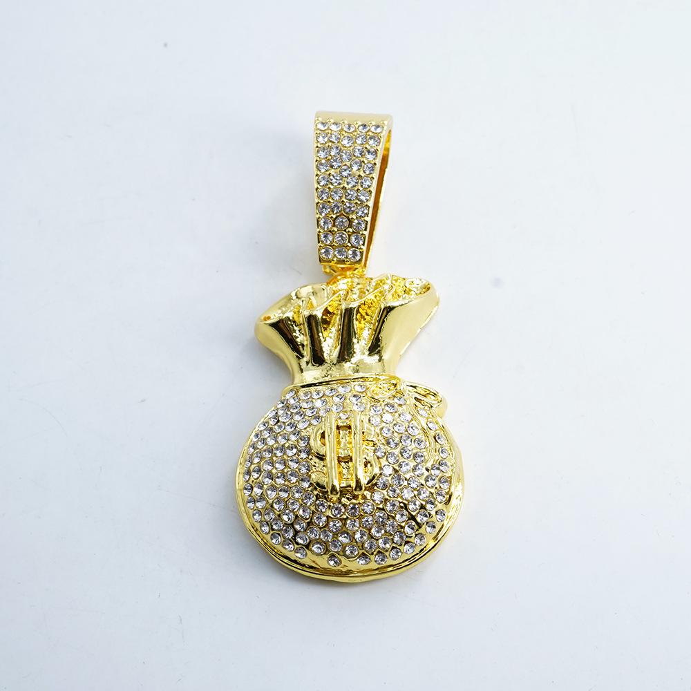 Hip Hop Chinese Style Money Bag Dollar $Symbol Pendant Street Hip Hop Full Diamond Money Bag Cuban Chain Jewelry
