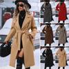2025 Autumn/Winter European & American Long-Sleeve Trench Coat with Front Pocket
