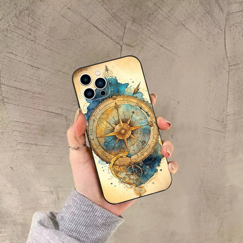 World Map Compass Nautical Phone Case For iPhone 16,15,14,13,12,11,Plus,Pro Max,XS,X,XR,SE,Mini,8,7 Soft Silicone Black Cover