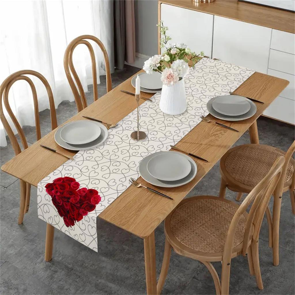Rose  Linen Table Flag Valentine'S Day Table Decoration Tablecloth Cushion Tablecloth Home Fabric