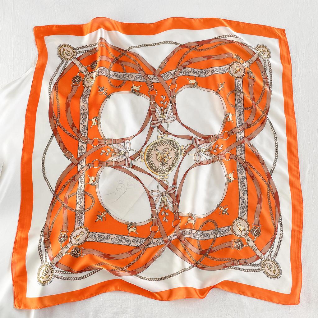 Luxury Chain Small Square Scarf 70Cm Imitation Silk Scarf Women'S Season Travel Decoration Scarf Shawl Silk Scarf