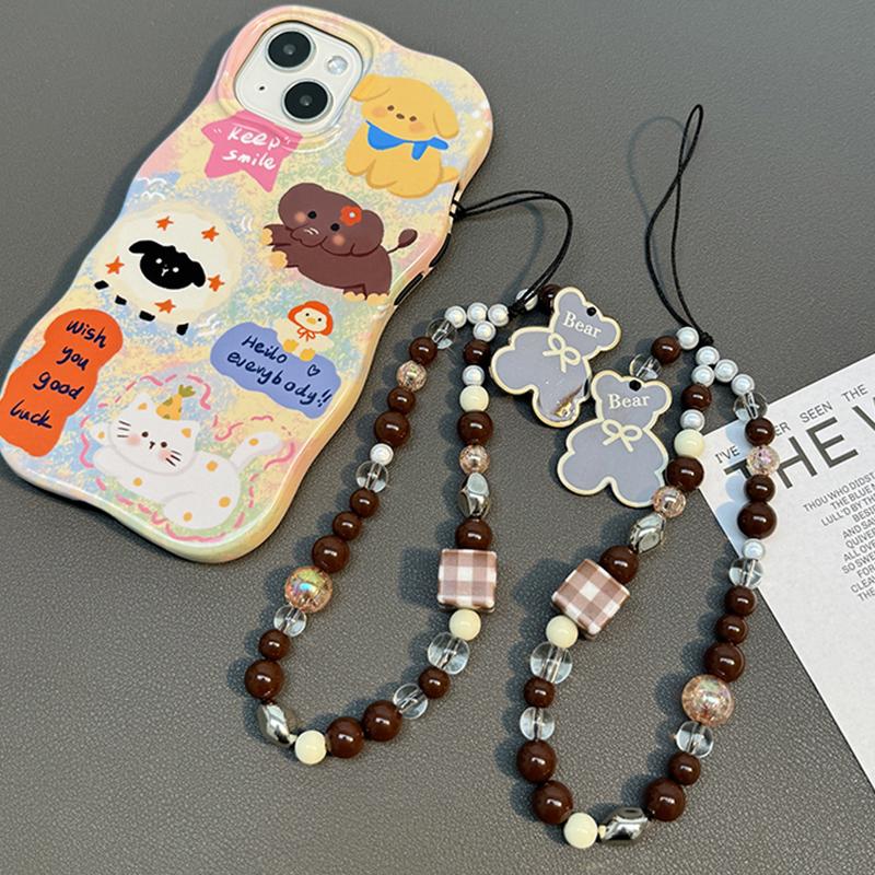Cute Brown Bear Shell Beads Beaded Phone Chain For iPhone Samsung Camera Hanging Rope -Lost Lanyard Hanging Jewelry