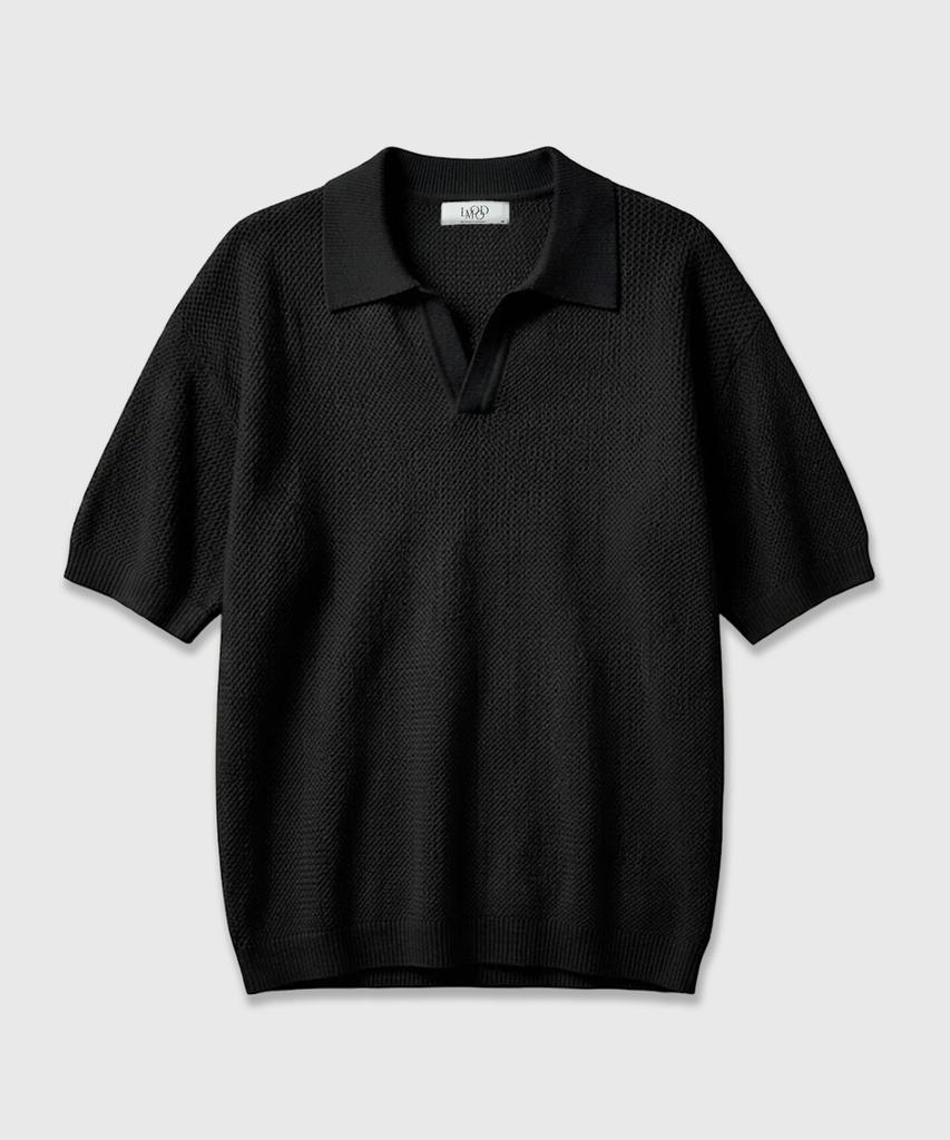 LMOOD Braided Pk Collar Half Sleeve Knit ( 3 Colors )