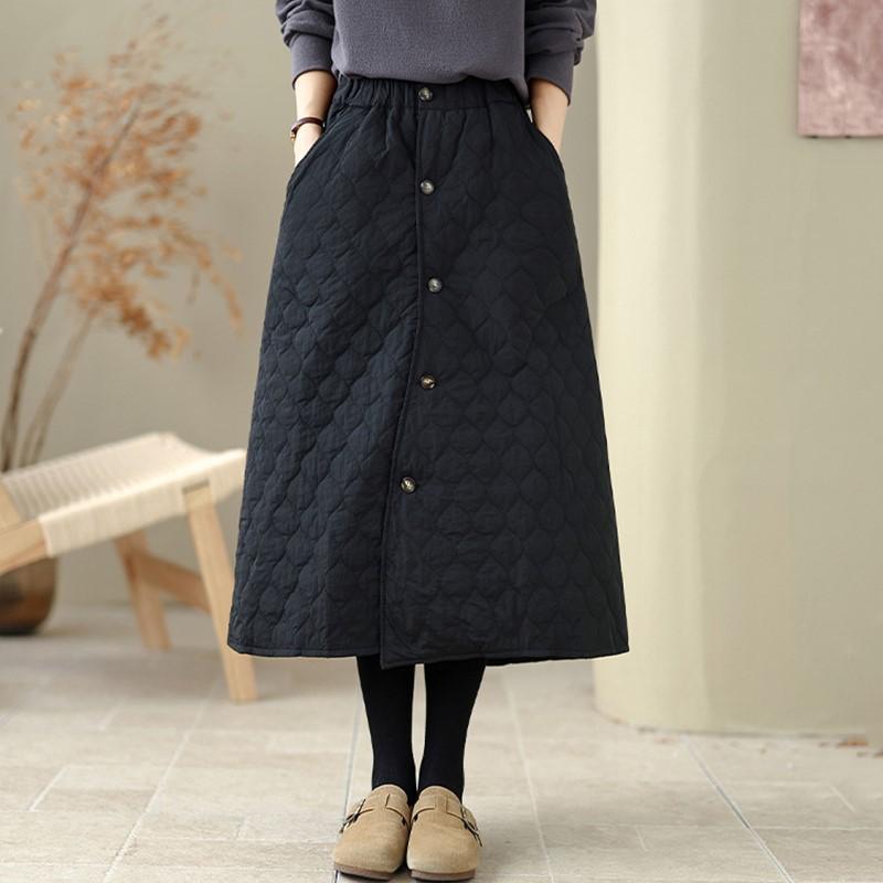 Cotton Padded plus size High waist vintage Spring autumn Winter casual loose long for woman skirts womens skirt
