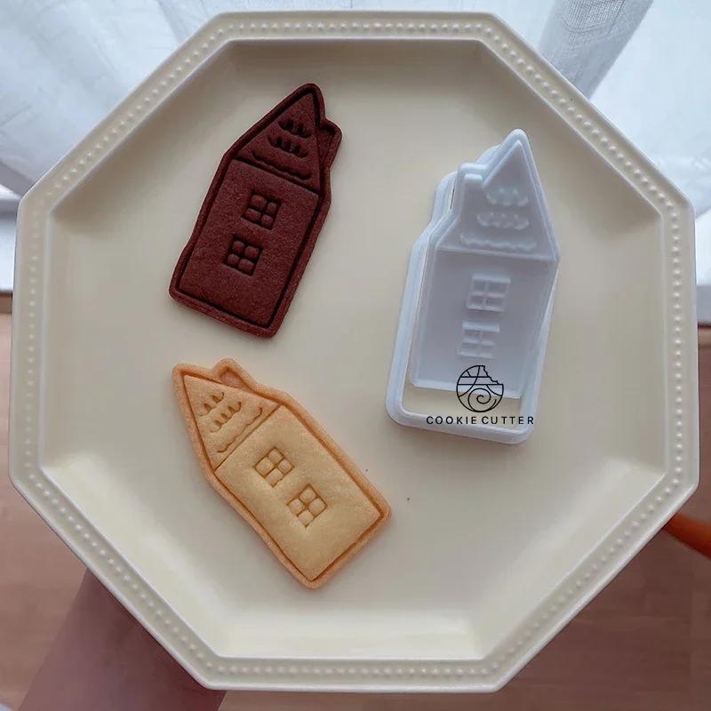 3D Cartoon House Cookie Stamp Mold Forest Tree DIY Baking Tools Cookie Cutter Fondant Biscuit Cake Decorating Mould Cookie Tools