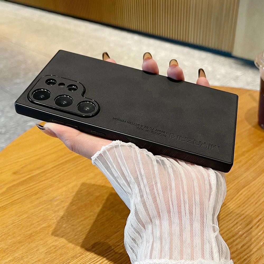 Luxury Solid Color Matte Leather Phone Case For Samsung Galaxy S25 Ultra Matte Shockproof Rear Phone Cover