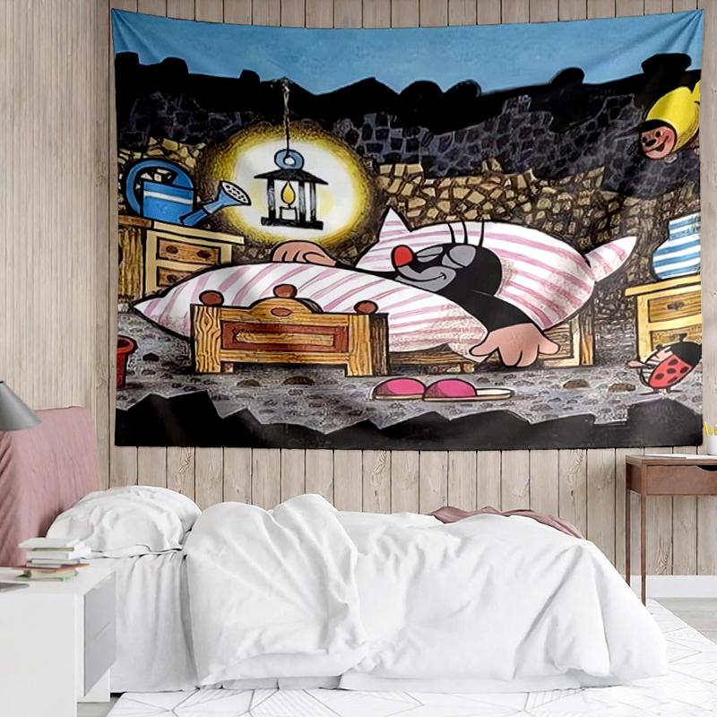 Krtek Print Tapestry, Backdrop, Easy Setup, Ideal for Bedroom, Office & Living Room, with Aesthetic Wall Hanging Decor.