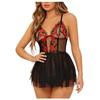 Damen Sexy Schwarzes Netz Sling Schlafkleid Set Mit Bedrucktem Spaß Set
