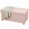 Velvet Upholstered Foldable Ottoman Footrest, Storage Ottoman Bench with Wood Legs for Living Room, Pink