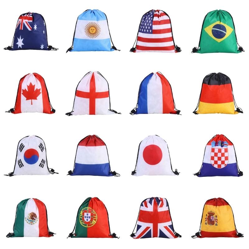 Pack Of 4 Durable Polyester Drawstring Bags With Tournament Flags Football Fan Gift For Party Favors And Sports Event