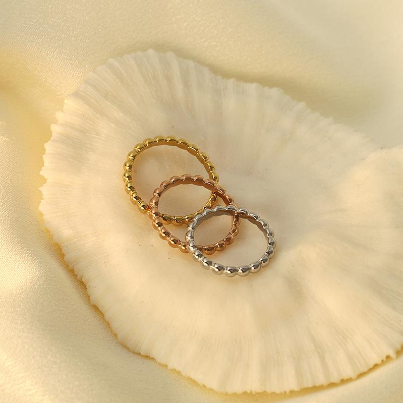 Fashion Commuter Minimalist Style Personality Round Bead Medical 316 Design Ring Niche Versatile Titanium Steel Gold Plated