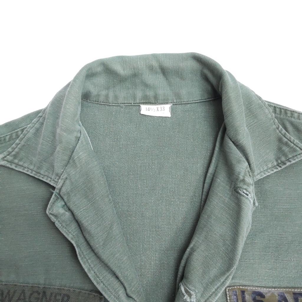 60er Vintage J.H. Rutter-Rex Mfg U.S.. Army OG-107 Militärhemd aus Baumwollsatin 14 1/2x33 Herren S-M ca.(GEBRAUCHT)