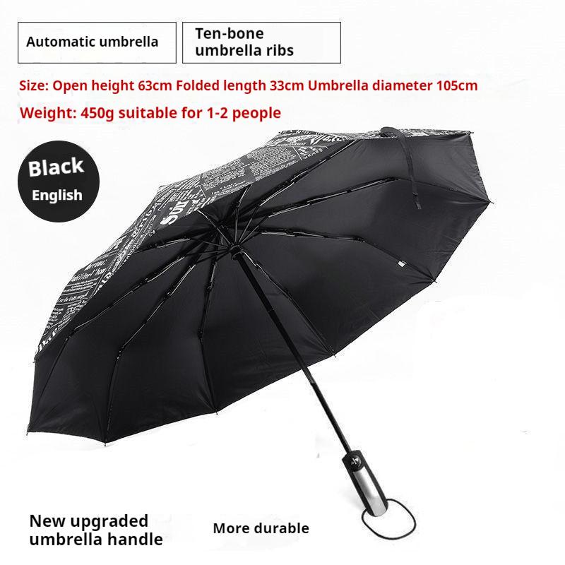 

Полностью автоматический складной зонт-газета для мужчин и женщин, солнечный и дождливый зонт, индивидуальный креативный трендовый зонт для студентов чёрный