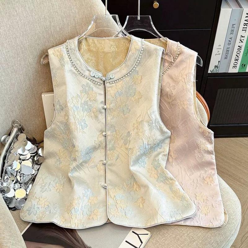 Double-Sided Layered Chinese Style Jacquard Vest for Middle-Aged & Elderly - Spring Qipao Vest