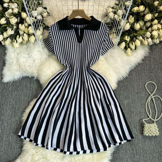 Women's Striped Dress Summer Dress V Vertical Vintage A-line Sweater Dress