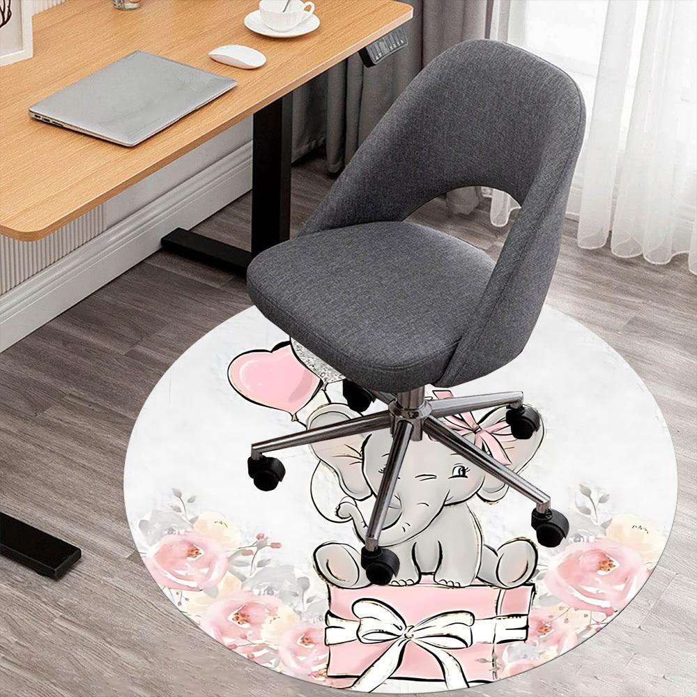 1pc Elephant, Flowers Round Chair Mat Area Rug - Non-Slip, Floor Mat for Office, Bedroom, and Indoor Decor C1125302