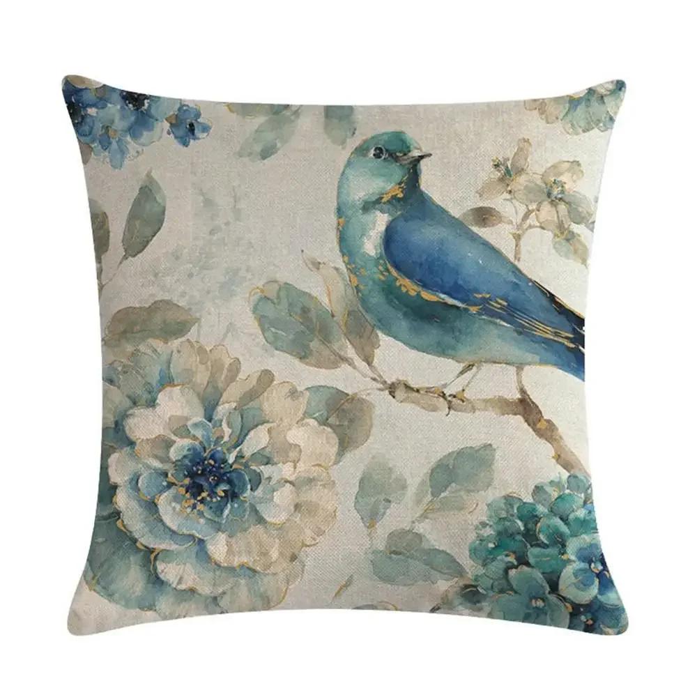 Vintage Pillowcase Printed Flower Linen Square Soft Pillow Case Sofa Seat Living Room Home Decor Cushion Cover 45*45Cm
