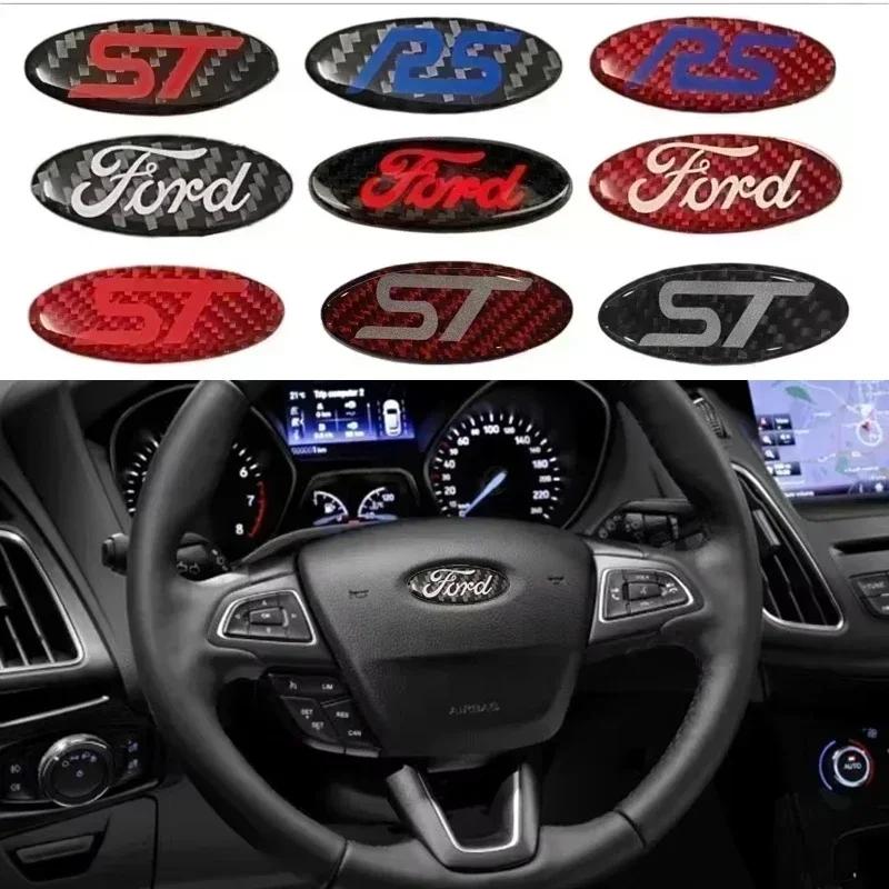 YSMJ1 Carbon Fiber for Ford Fiesta Kuga Mondeo Mk3 Escape Ecosport Edge Focus Ranger Roush Car Steering Wheel Stickers Emblem Logo