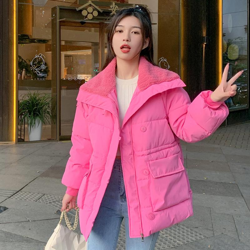 

Женский пуховик на осень и зиму, новая корейская свободная хлопковая куртка, маленькое мужское пальто-булочка, хлопковое пальто для верхней одежды XXL розовый