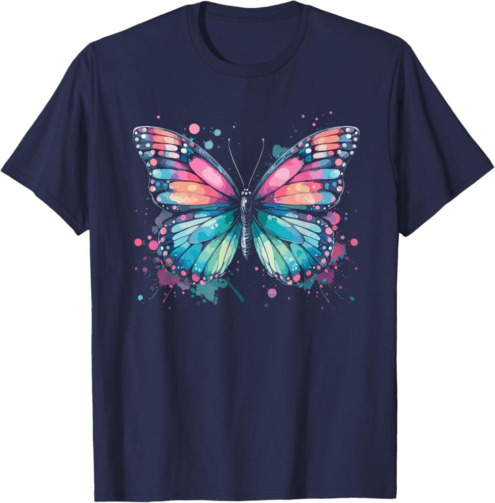Watercolor Butterfly Splash Graphic Tee Unisex Casual Cotton T-Shirt Summer Trip