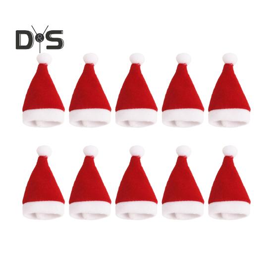 10ks Mini Santa klobouk Potahy na láhve vína Plyšový vánoční držák na nádobí Sametové čepice na lízátka Vánoční dekorace na večírek