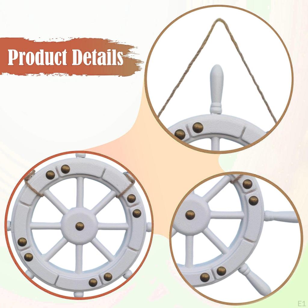 Boat Ship Steering Wheel Rudder Hanging,Ornament Beach Theme Decor Wall Art Wooden for