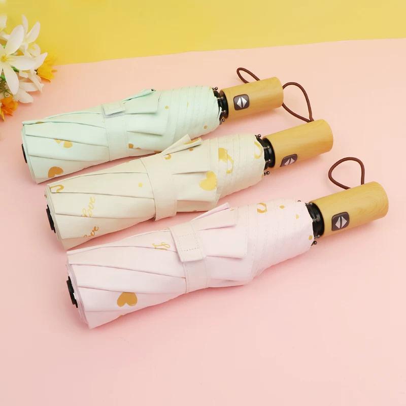 Women's Folding Umbrella for Both Sunny and Rainy Weather, with Heart Print, Fully Automatic, Thickened, Sun Protection, Uv Protection, Sunshade