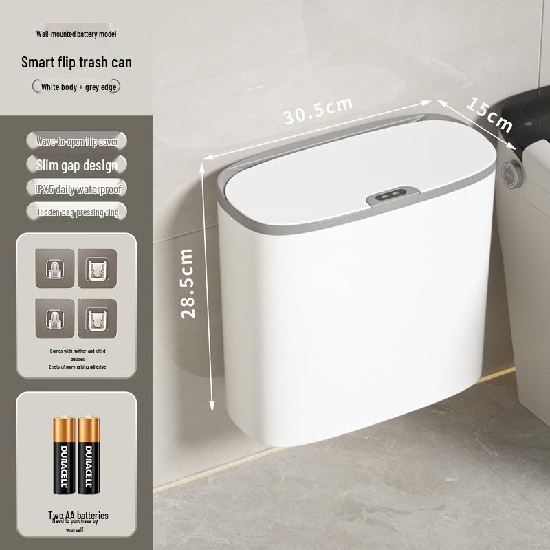 Smart Bathroom Sensor Trash Can - Quiet Flip-Top with Gentle Open/Close