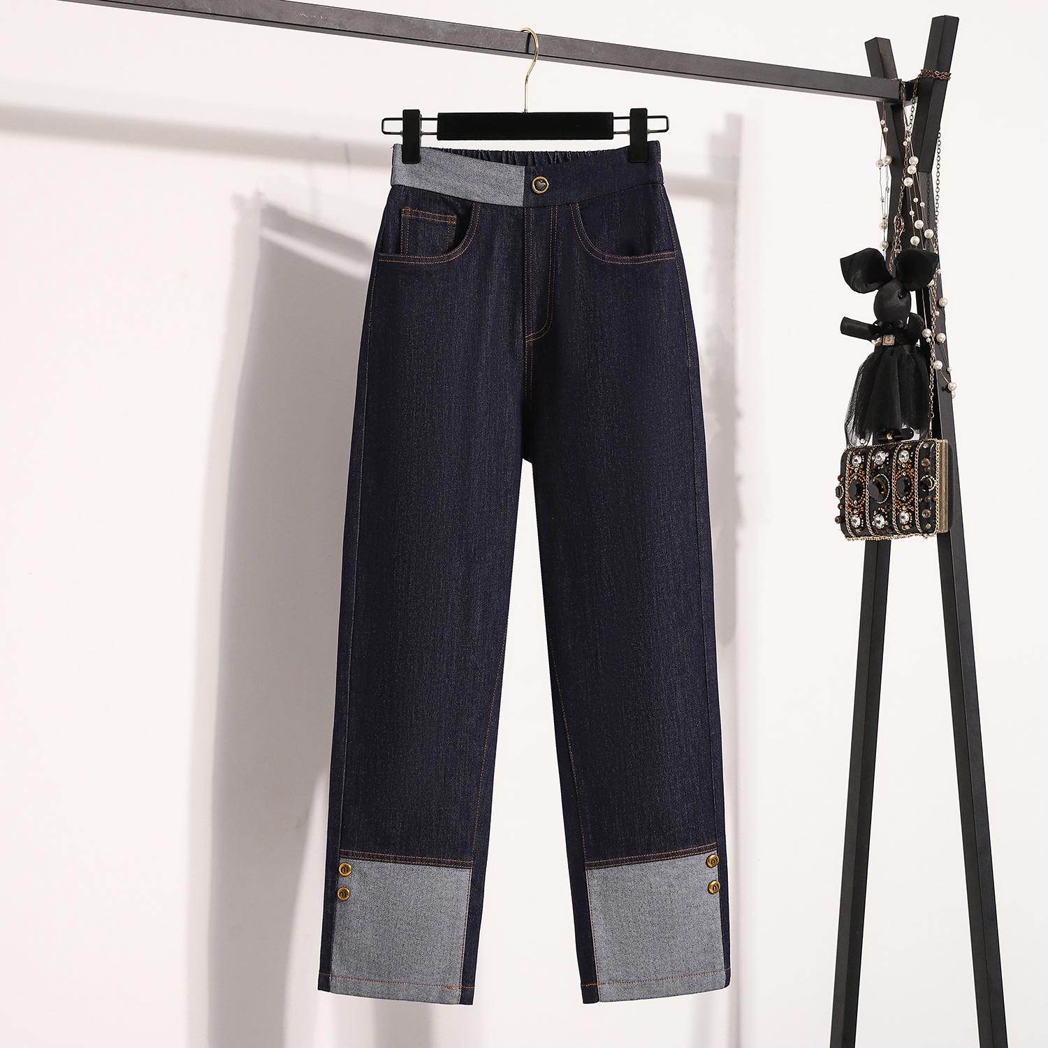 

DIMANAF 2025 Весенние джинсы большого размера, эластичные длинные шаровары, женские синие повседневные базовые брюки с высокой талией 5XL 5XL темно-синий