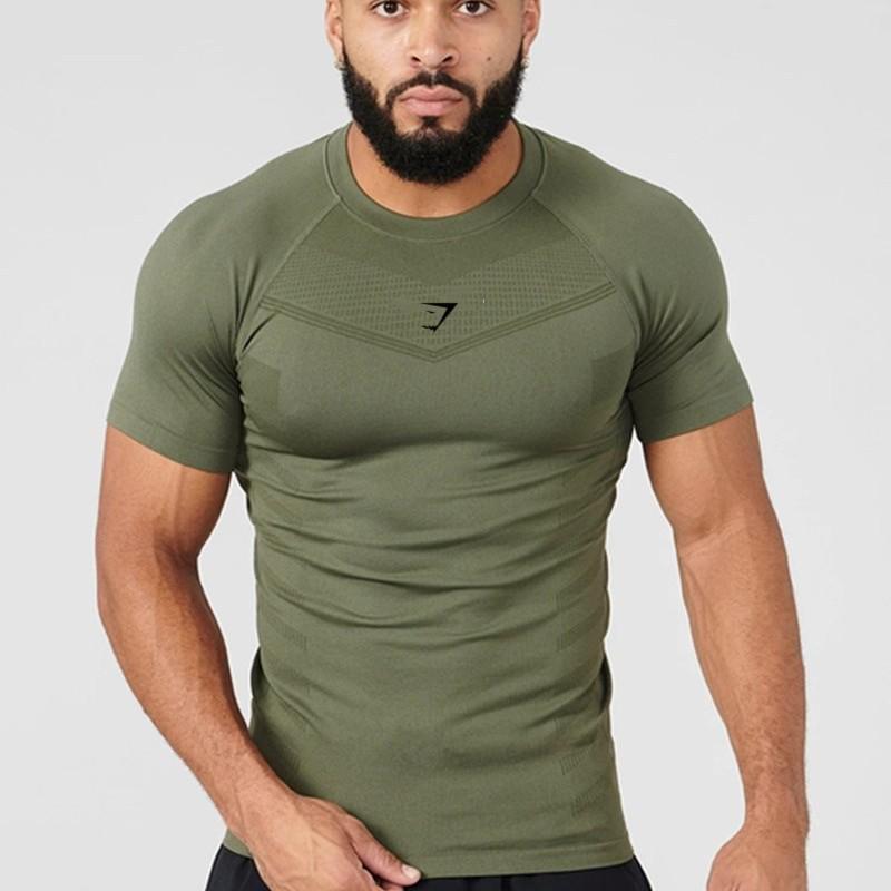 European Men's Cross-Border High Elastic Fitness Bodysuit - Short Sleeve Sports T-Shirt