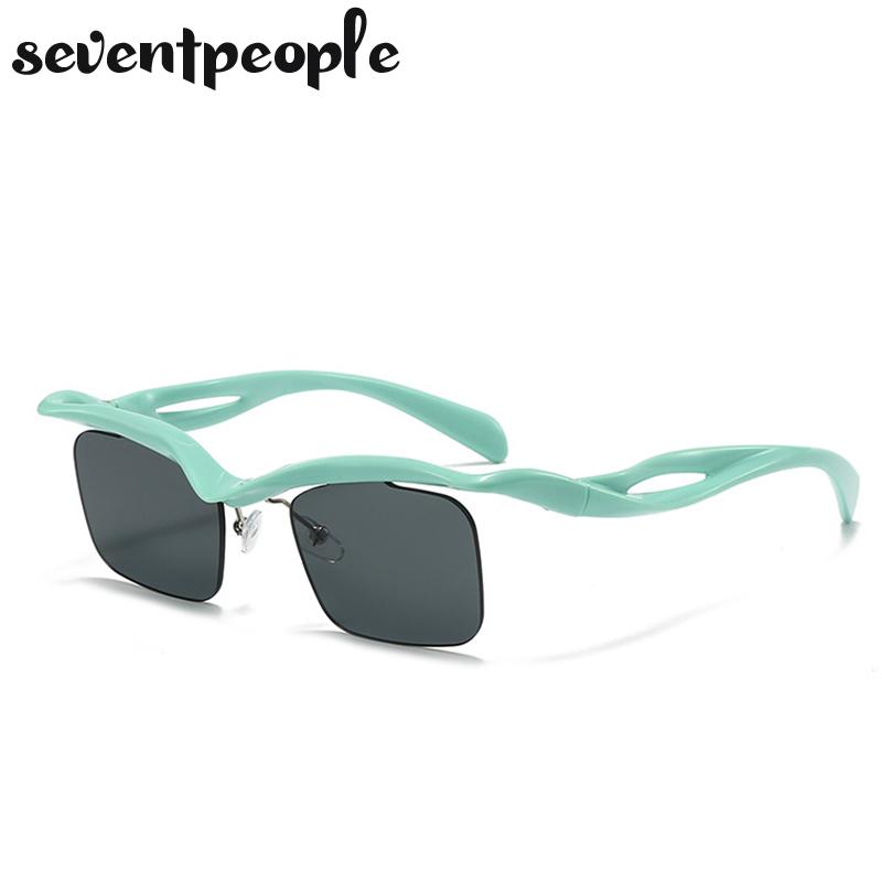 Semi-Rimless Rectangle Sunglasses Women Men  Luxury Brand Vintage Small Frame Punk Eyewear Shades For Male Trendy Sunglass