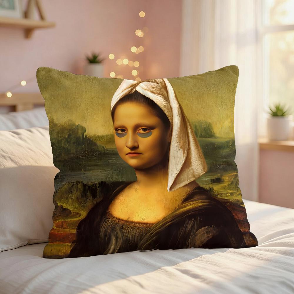 Mona Lisa Funny Abstract Cushion Cover Silky Short Plush Invisible Zipper Dustproof Sofa Pillow Case For Home Decor
