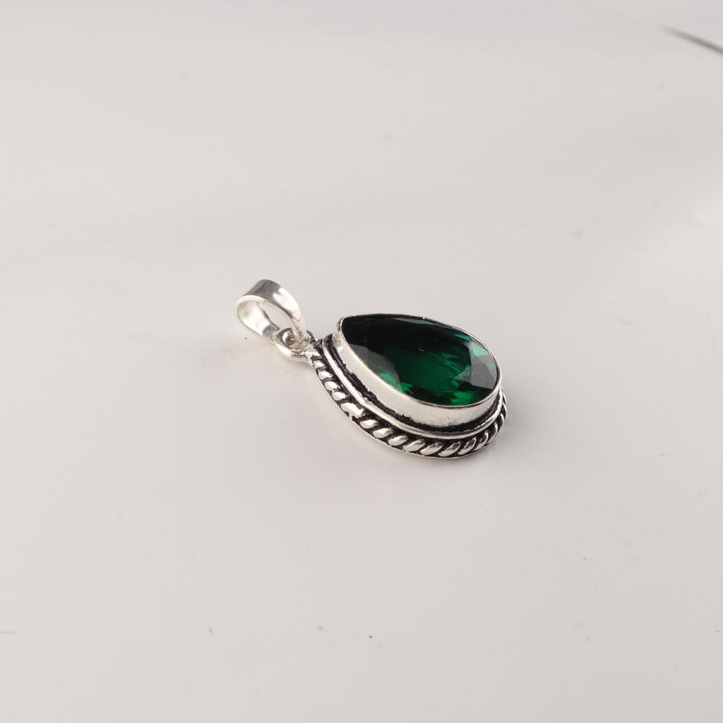 Chrome Diopside Gemstone 925 Sterling Silver Handmade Silver Chain Pendant 1.3" For Gift APP-3-15