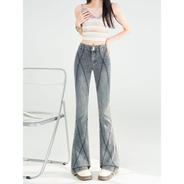 Retro Blue Women s High Waist Micro Flare Jeans - Spring 2026 Slimming Stretch Fit M