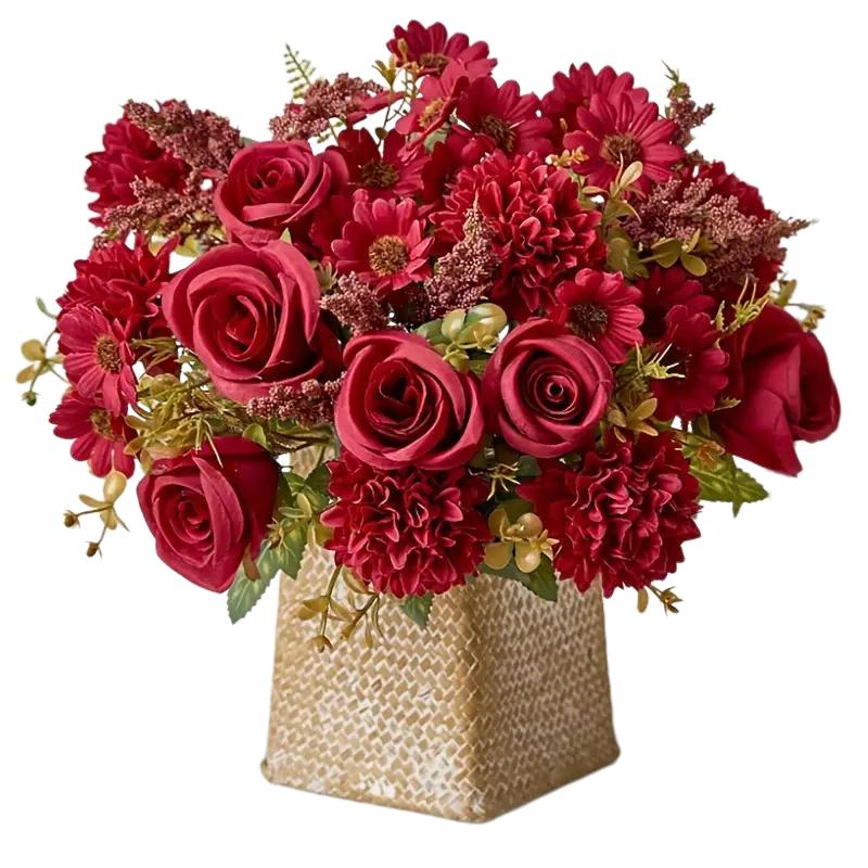 1PC Rose Bouquet Artificial Flowers Western Rose Wedding Decoration 6 Colors Peonies Fake Flowers Artificial Flowers