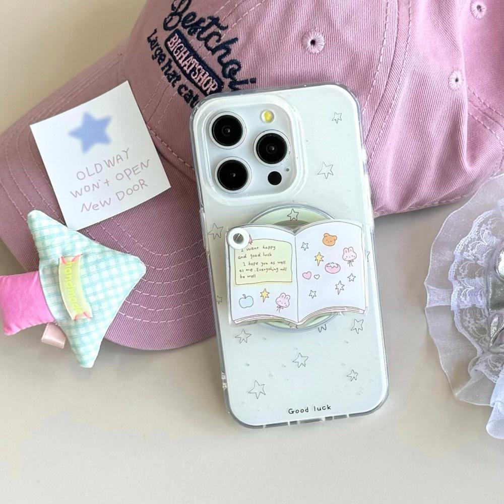 Koreanischer Niedlicher 3D Buch Make-up Spiegel Für Magsafe Griptok Halter Handy Fingerring Ständer Unterstützung Für iPhone 16 Mädchen Halterung