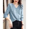 Elegante Blusa Primaverile Donna Retro Scollo a V Manica Lunga Legatura in Vita Rosso Cinese Camicia Sottile