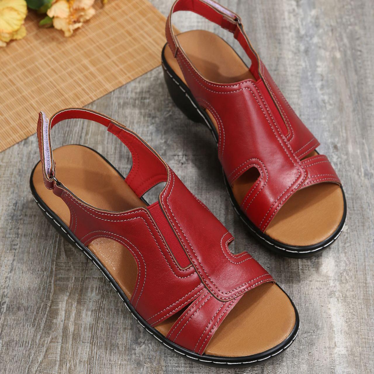 

Женские сандалии большого размера с открытыми плечами, летние повседневные пляжные сандалии на толстом каблуке с липучками, рыбий рот, размеры 35-43 41 красный