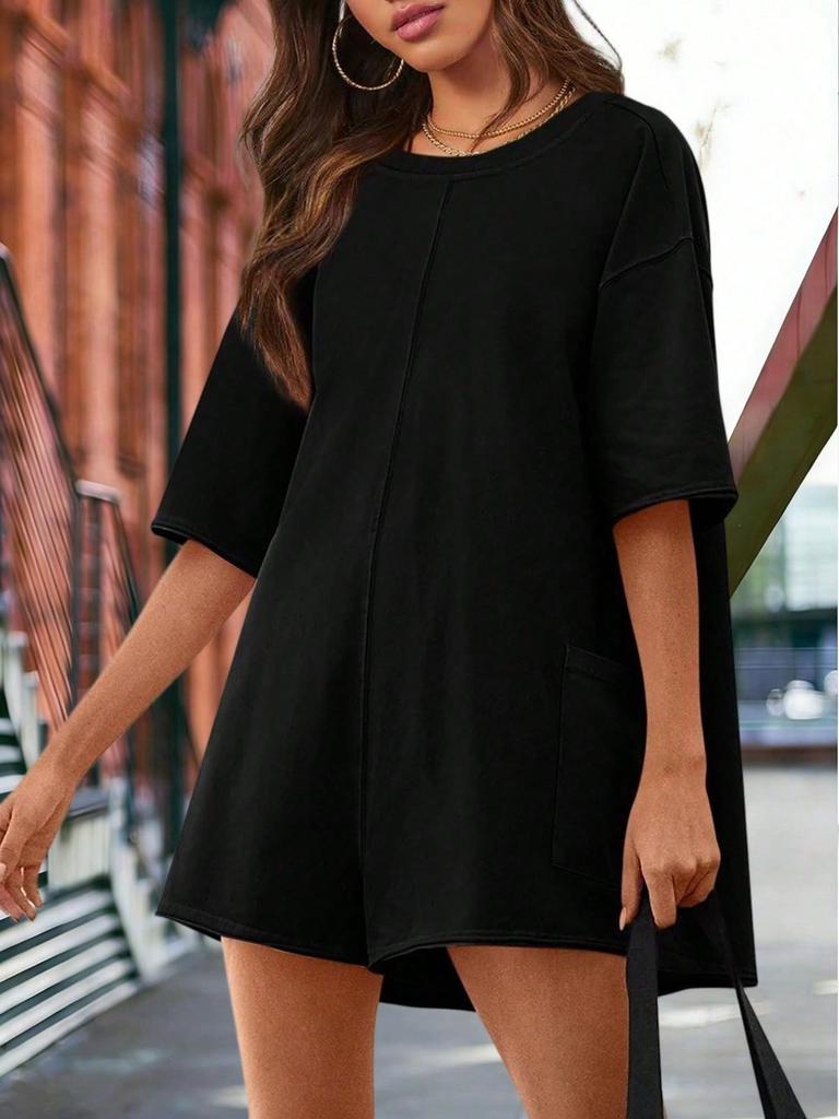 Women's Athletic Romper Short Sleeve Oversized Summer Jumpsuit with Pockets
