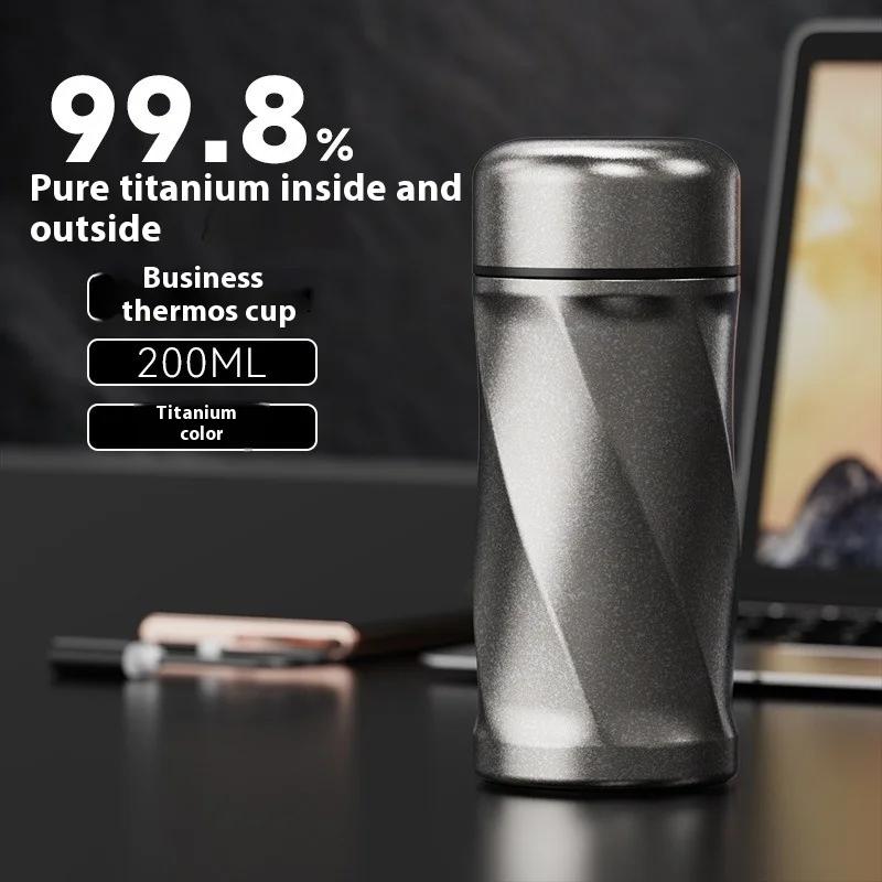 

7oz titanium vacuum insulated cup, ultra lightweight double wall pocket mug for outdoor camping hiking travel coffee tea water 200ml
