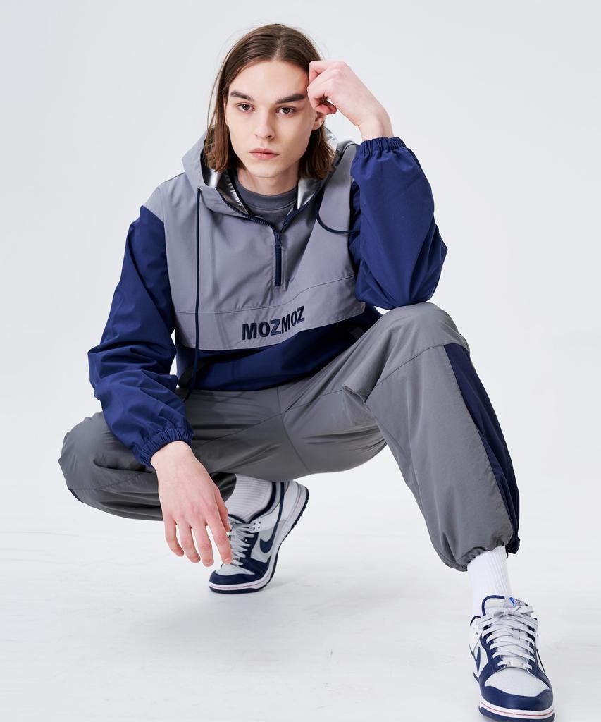 Mozmoz Color-Block Functional Half-Zip Hoodie Navy