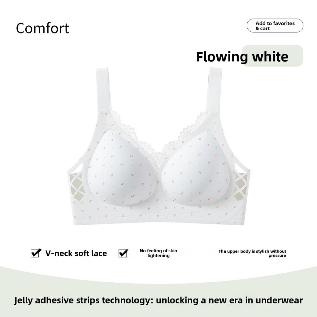 Floral Lace Full Bust Bra, Wireless Lifting Comfortable Breathable Side Support Anti-Sagging Seamless Women's Lingerie