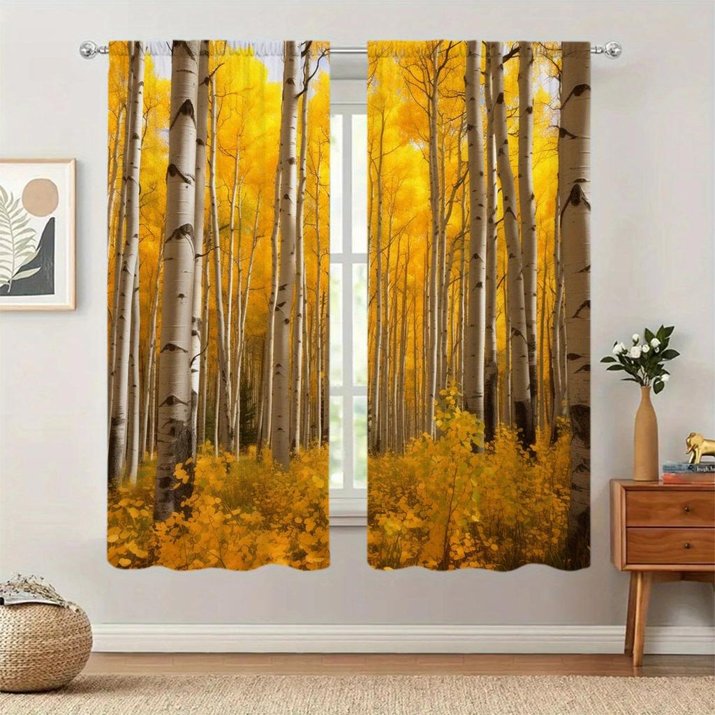 Yellow Birch Printed Curtain for Home Decor - Rod Pocket Window Treatment for Bedroom   Kitchen   Living Room