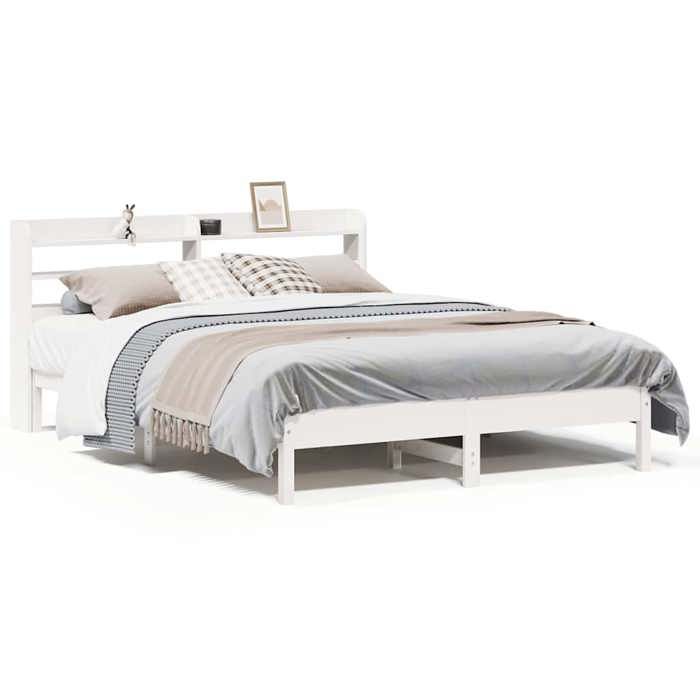 VidaXL Bed Frame with Headboard White 140x200 Cm Solid Pine Wood, Bed, Bedroom Furniture, Wooden Bed, Bed 3306889