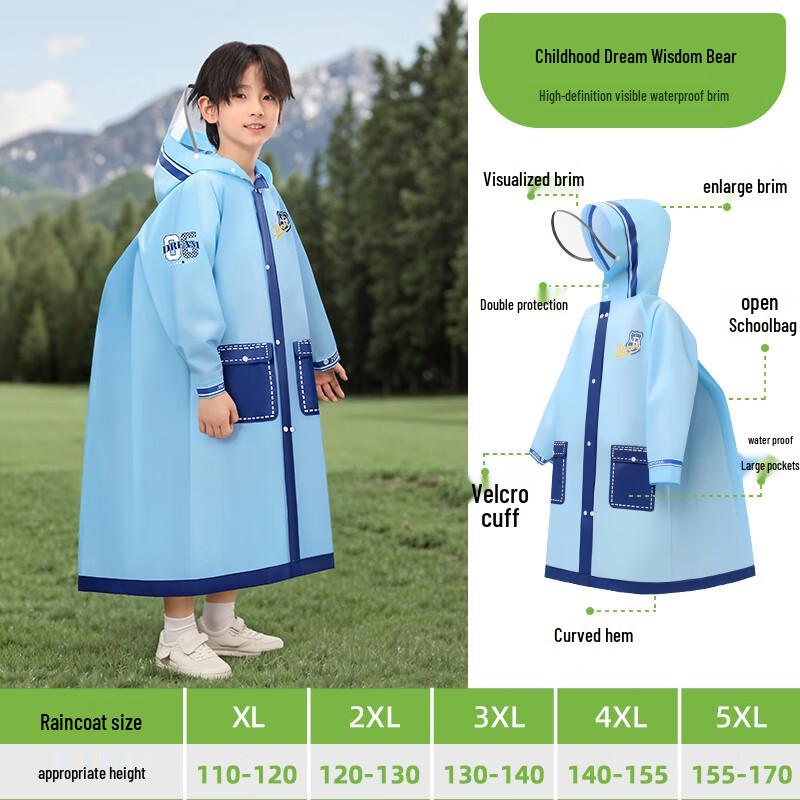Kids  Cartoon Waterproof Raincoat with Backpack Slot 2XL