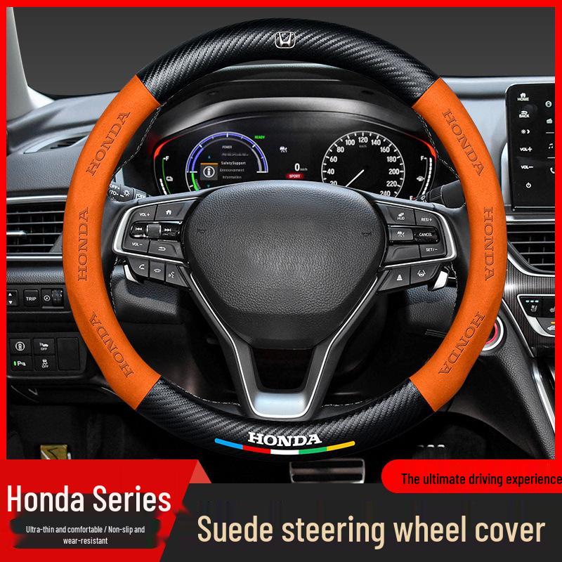 Compatible Suede Steering Wheel Cover for Honda: Accord, Civic, XRV, Spirior, Avancier, Odyssey - Anti-Slip Design.