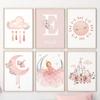 Rosa Engel Mädchen Sonne Mond Wolke Schwan Schloss Wandkunst Kinderzimmer Leinwand Malerei Nordische Poster Drucke Bilder Baby Kinderzimmer Dekor