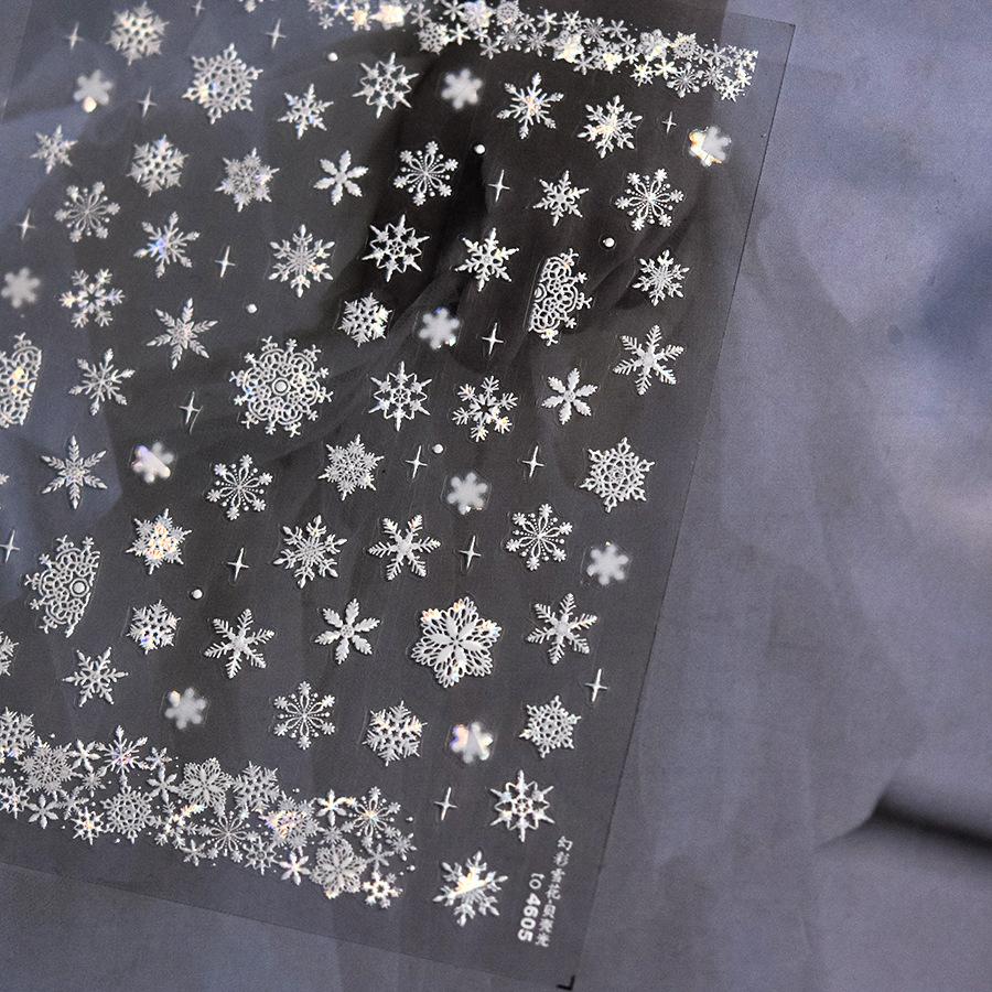 1 Piece 5D Embossed White Snowflake Nail Stickers Winter Christmas Snowflake Nail Art Stickers Self-adhesive Decorative Slider