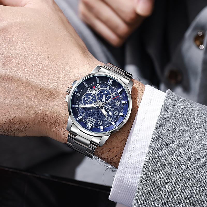 Casual Fashion Business Day Steel Belt Calendar Men S Blue Quartz Watch
